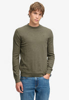 Superdry Essential Lightweight Wool Blend Jumper in Lichen Green Marl on model