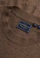 Superdry Essential Lightweight Wool Blend Jumper in Biscuit Brown Marl collar detail