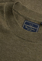Superdry Essential Lightweight Wool Blend Jumper in Lichen Green Marl collar and logo label detail
