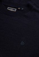 Superdry Essential Lightweight Wool Blend Jumper in Deepest Navy collar detail