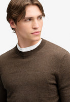 Superdry Essential Lightweight Wool Blend Jumper in Biscuit Brown Marl angled model view