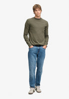 Superdry Essential Lightweight Wool Blend Jumper in Lichen Green Marl full length view