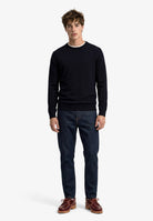 Superdry Essential Lightweight Wool Blend Jumper in Deepest Navy upper body view