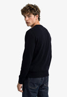 Superdry Essential Lightweight Wool Blend Jumper in Deepest Navy back view on model