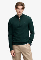 Superdry Essential Lightweight Wool Blend Half Zip Jumper in Deep Pine Green front model view