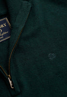 Superdry Essential Lightweight Wool Blend Half Zip Jumper in Deep Pine Green half zip detail