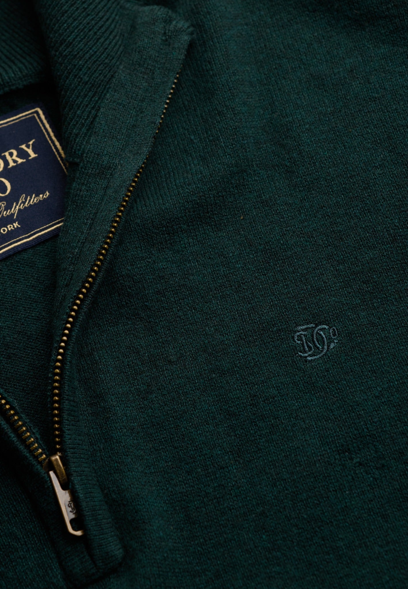 Superdry Essential Lightweight Wool Blend Half Zip Jumper in Deep Pine Green half zip detail