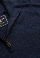 Superdry Essential Lightweight Wool Blend Half Zip Jumper in Rich Navy Marl half zip detail