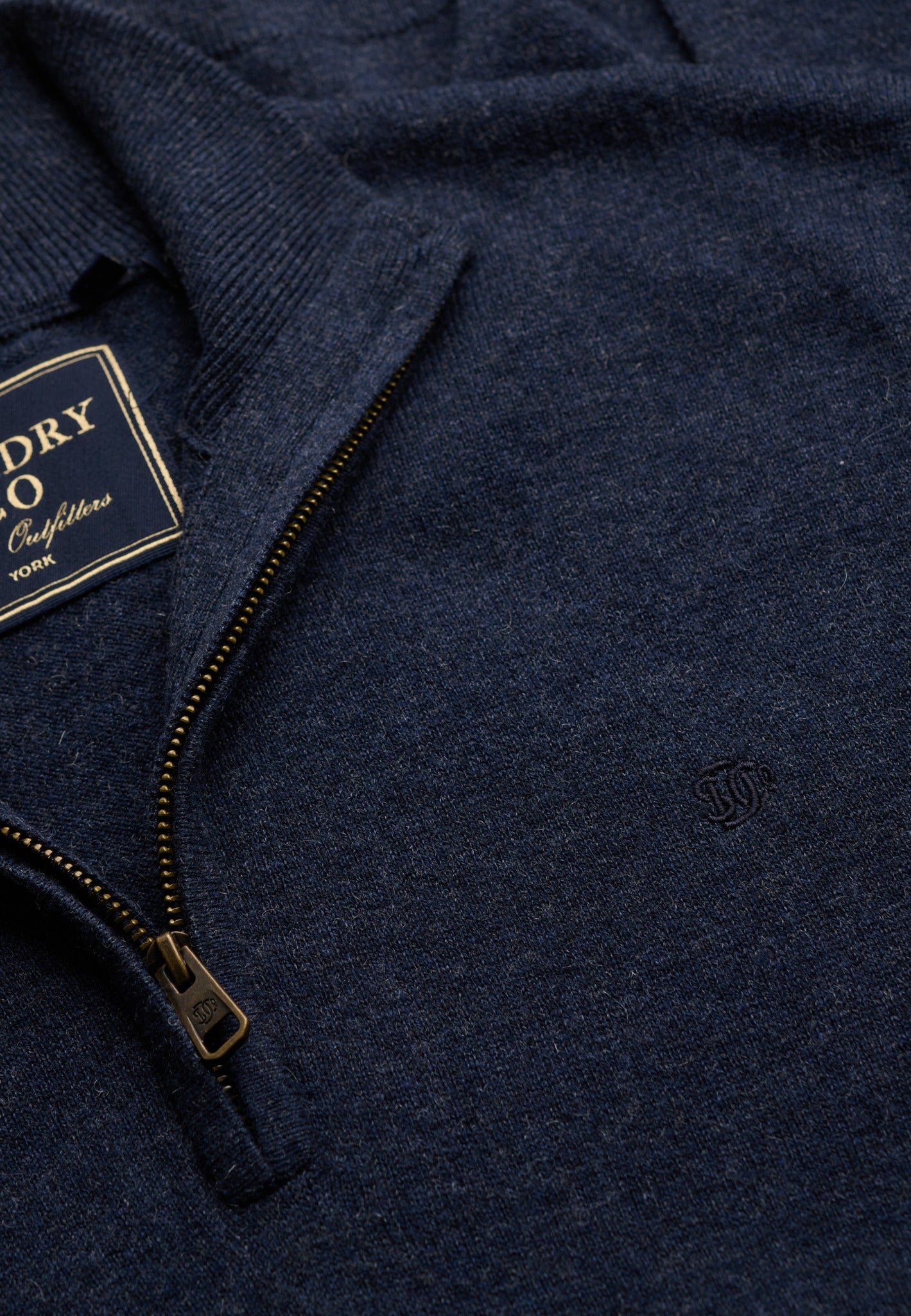 Superdry Essential Lightweight Wool Blend Half Zip Jumper in Rich Navy Marl half zip detail