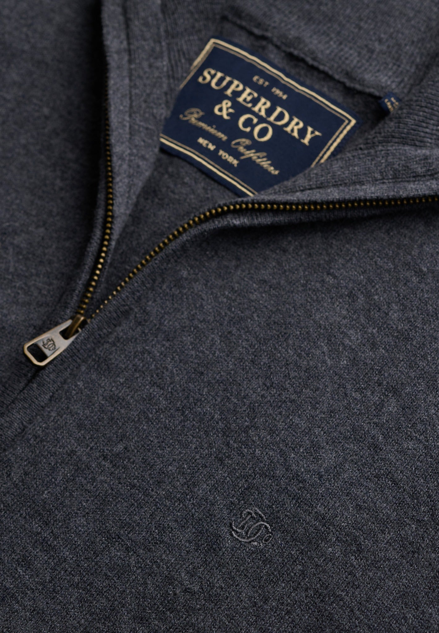 Superdry Essential Lightweight Wool Blend Half Zip Jumper in Iron Grey Marl half zip detail