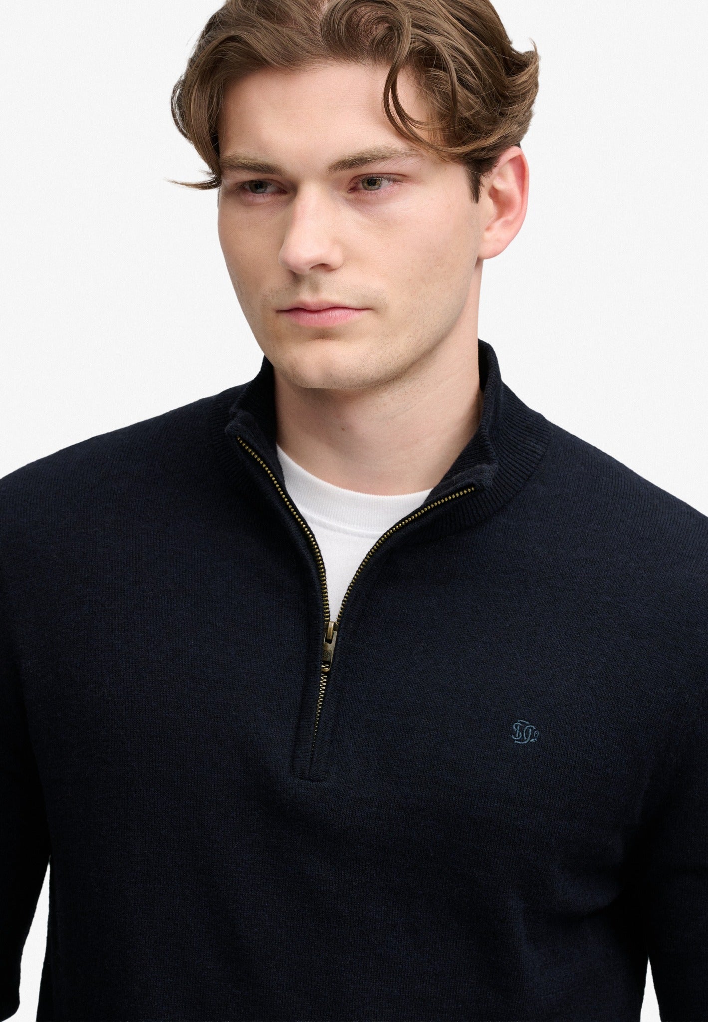 Superdry Essential Lightweight Wool Blend Half Zip Jumper in Deepest Navy half model view