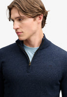 Superdry Essential Lightweight Wool Blend Half Zip Jumper in Rich Navy Marl angled view on model