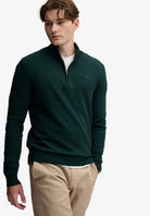 Superdry Essential Lightweight Wool Blend Half Zip Jumper in Deep Pine Green angled model view