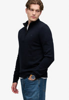 Superdry Essential Lightweight Wool Blend Half Zip Jumper in Deepest Navy angled model view