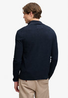Superdry Essential Lightweight Wool Blend Half Zip Jumper in Rich Navy Marl back view on model