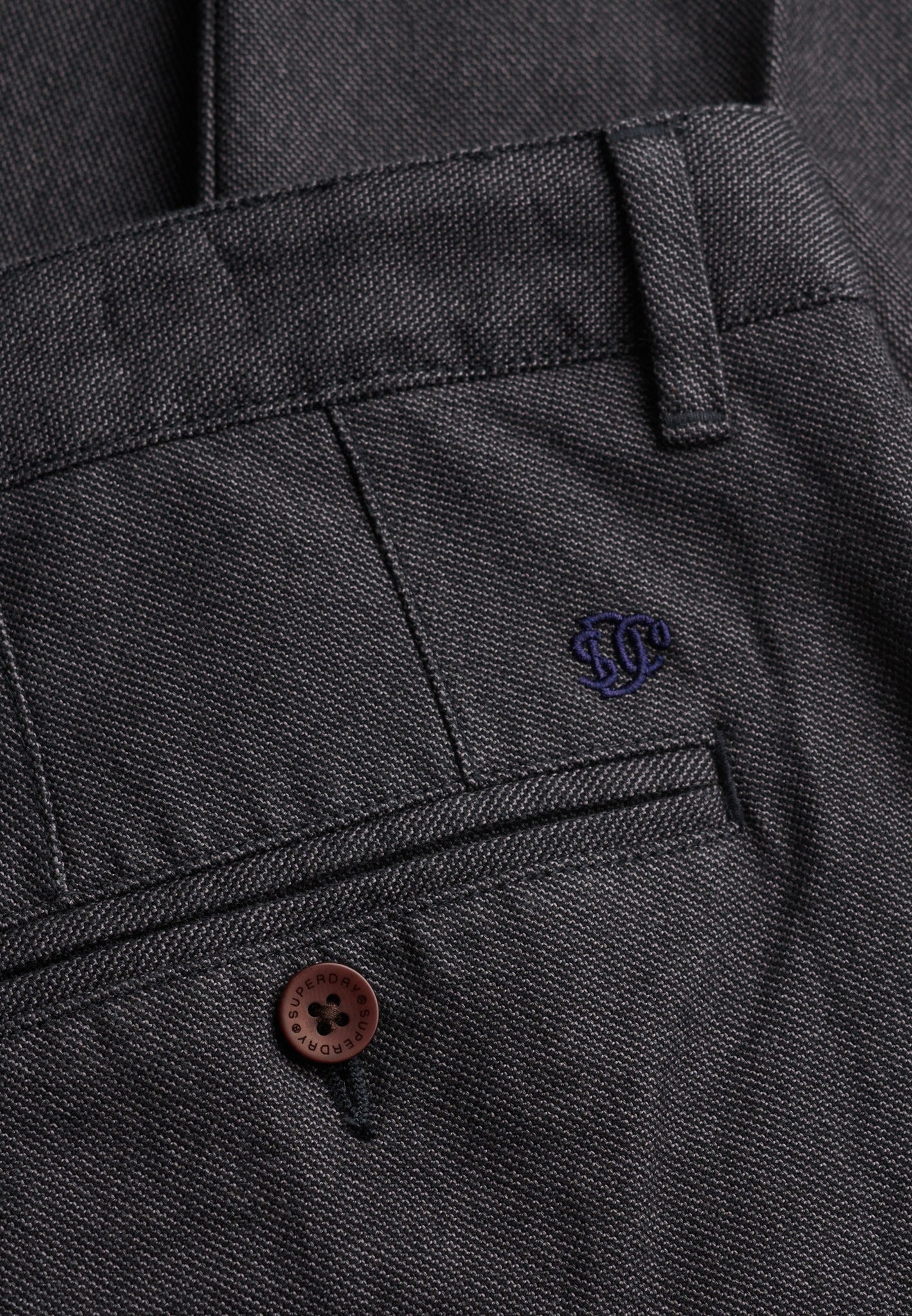 Superdry Premium Textured Regular Chino in Textured Charcoal textured fabric detail