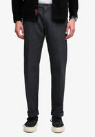 Superdry Premium Textured Regular Chino in Textured Charcoal angled view on model