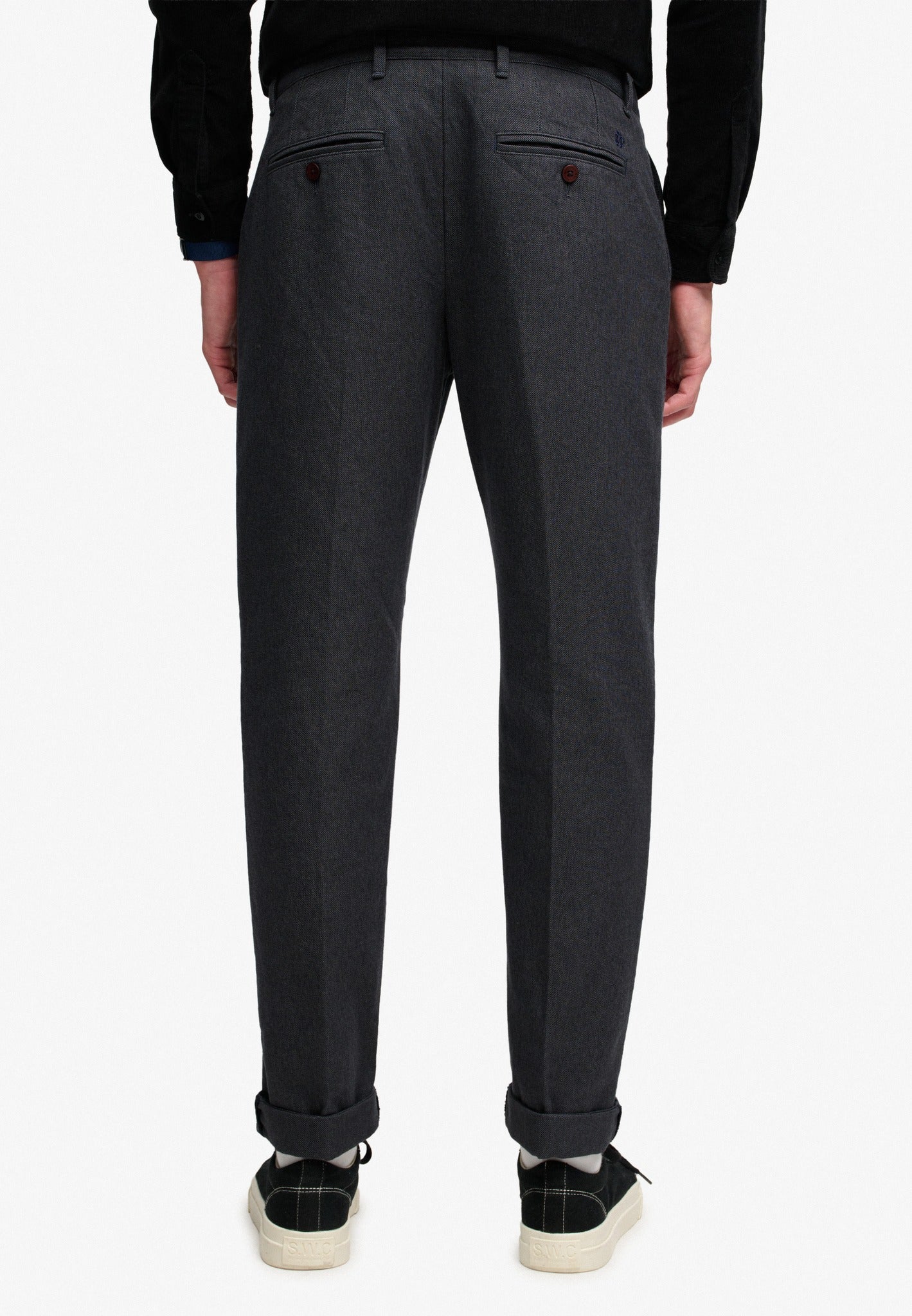 Superdry Premium Textured Regular Chino in Textured Charcoal back view on model