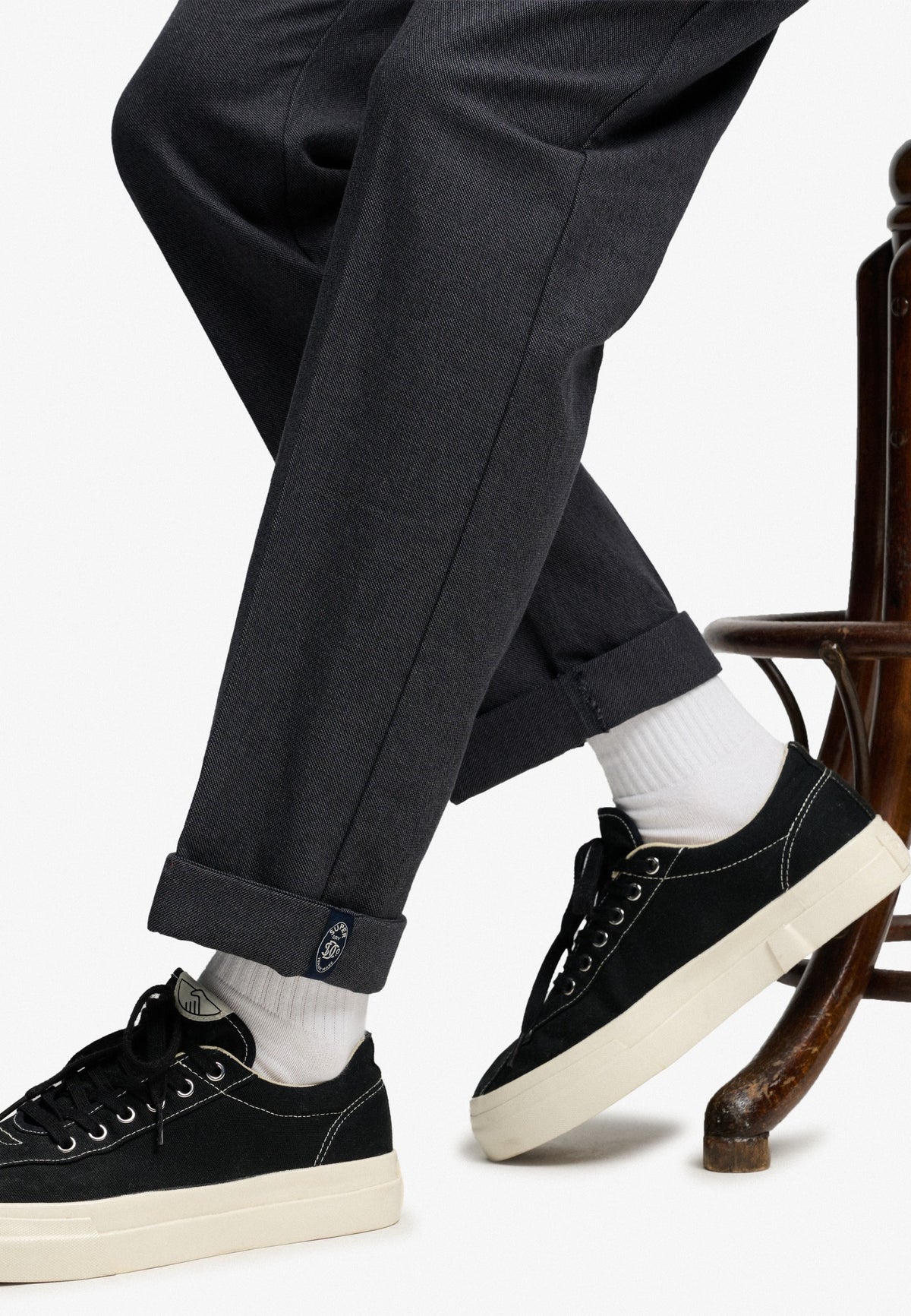 Superdry Premium Textured Regular Chino in Textured Charcoal textured angled view