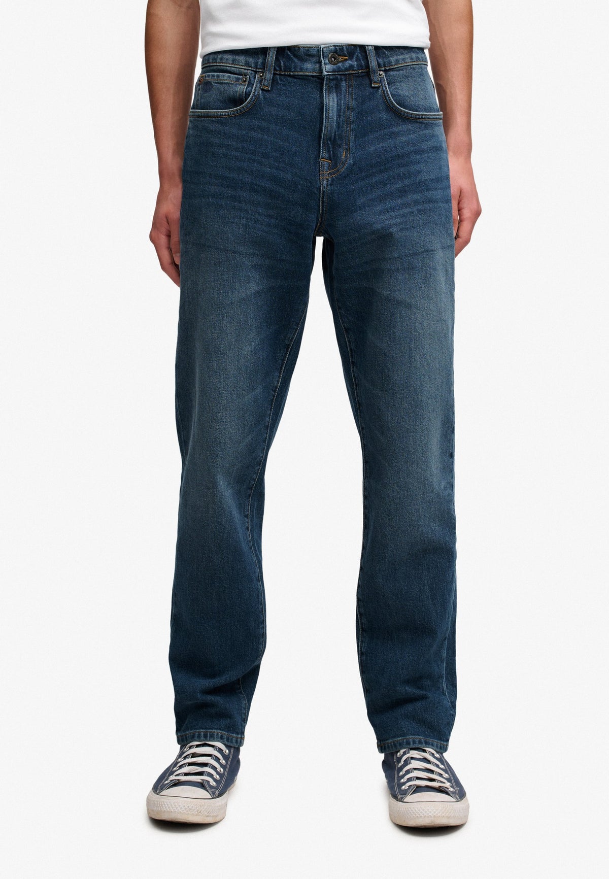 Superdry Vintage Tapered Jeans in Ranch Vintage Indigo full length view