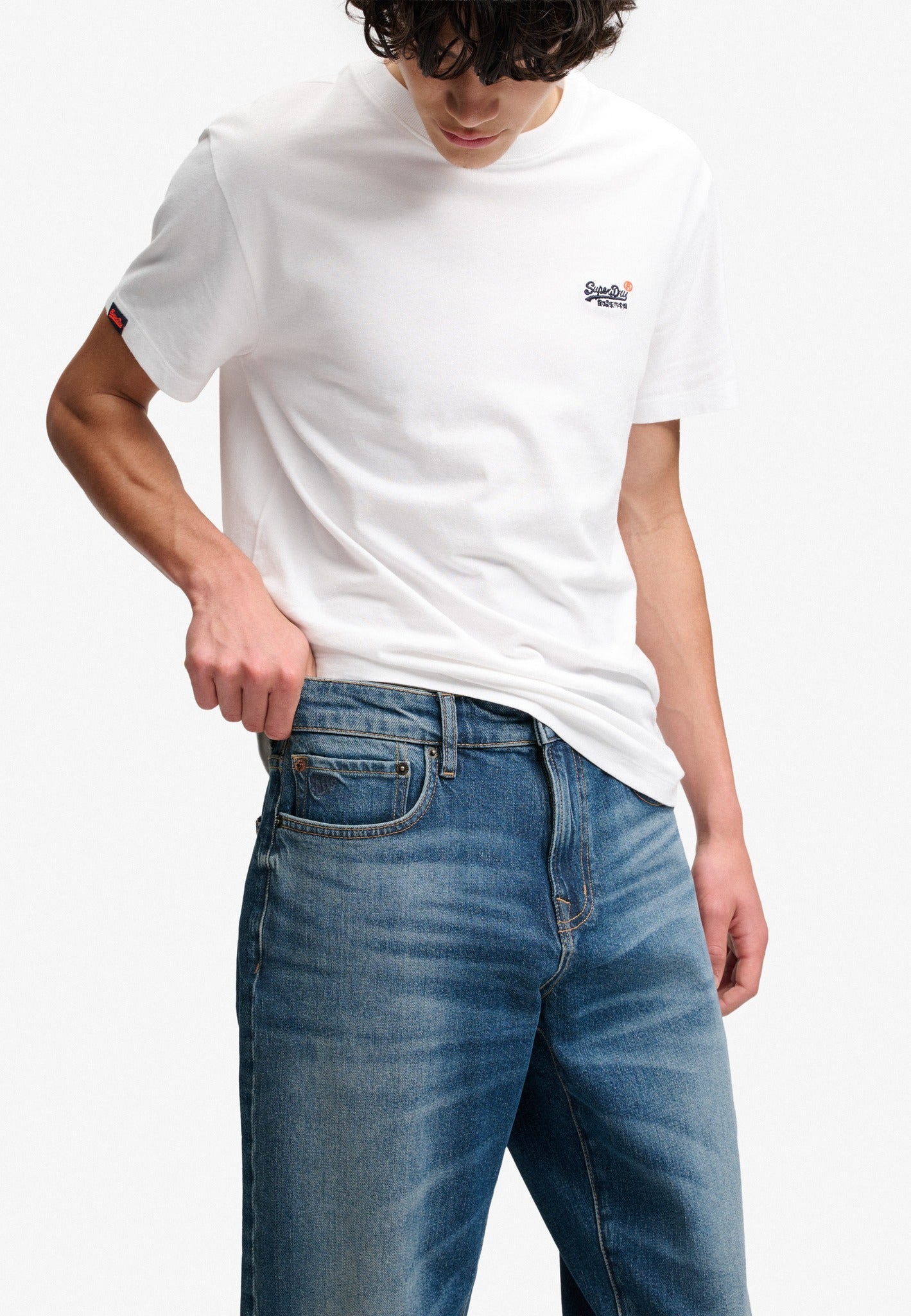 Superdry Vintage Tapered Jeans in Buck Blue front model view