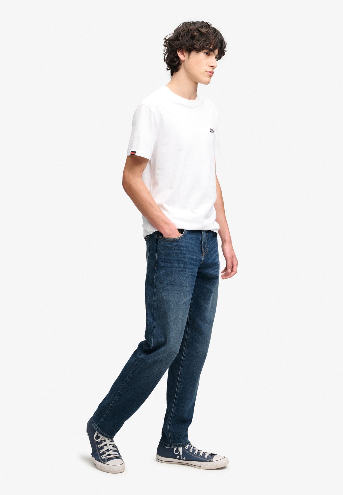 Superdry Vintage Tapered Jeans in Ranch Vintage Indigo upper body view