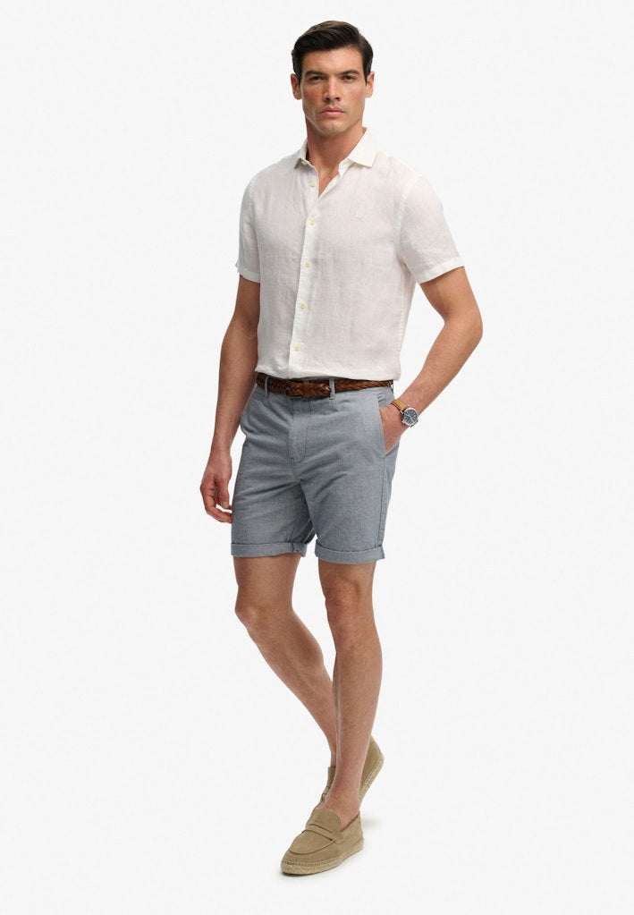 Superdry Premium Textured Chino Short-Blue Houndstooth in Blue Houndstooth full model side view