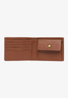 Superdry Classic Leather Wallet in Tan leather texture, embossed logo, button stud detail