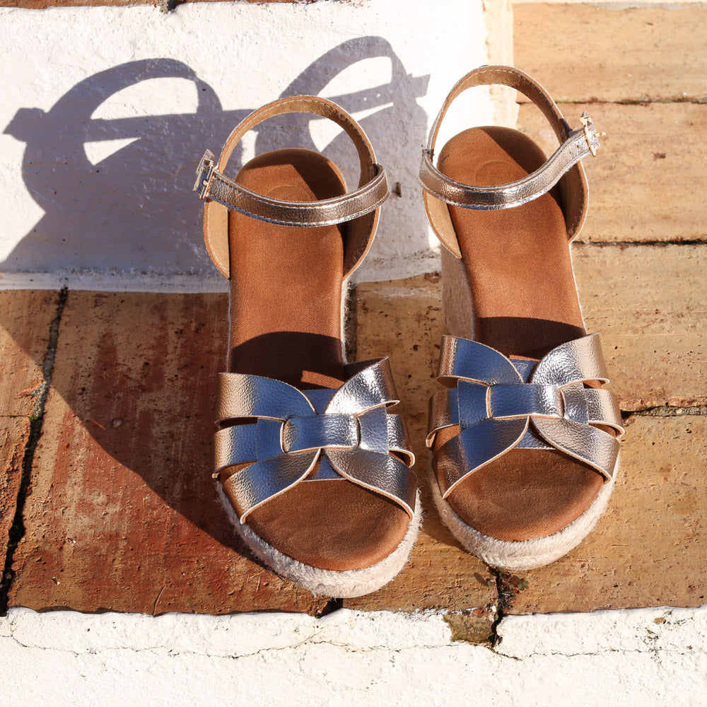 Ladies Mary Ann Champagne Wedges-Front View