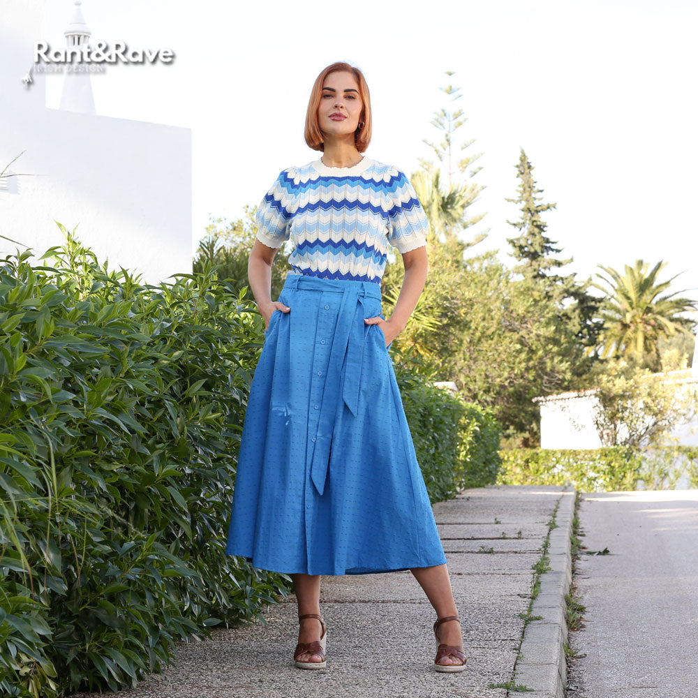 Ladies Mavis Blue Jumper-Model Full Front View