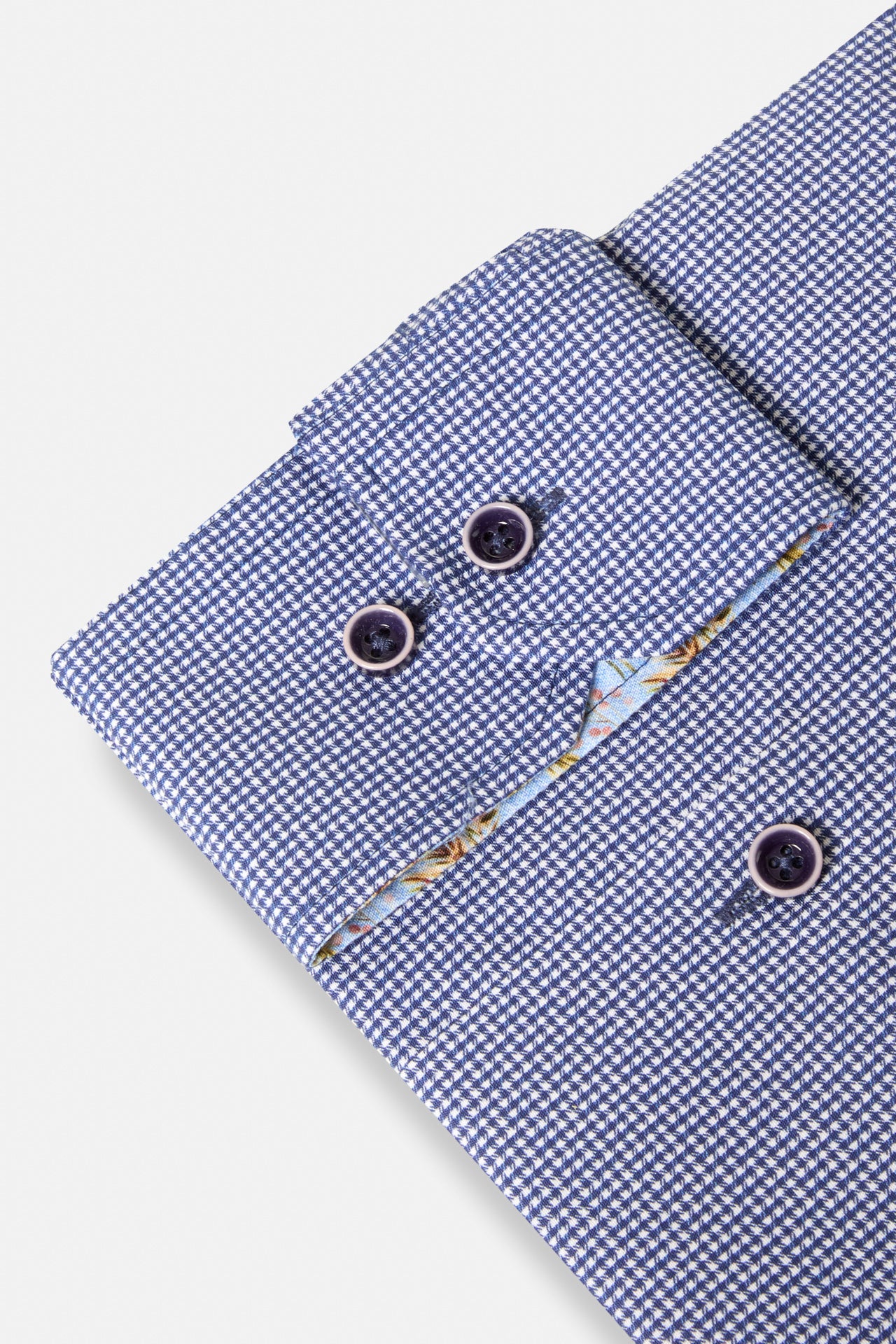 Benetti Riga long sleeve Navy shirt cuff detail with patterned contrast trim and buttons