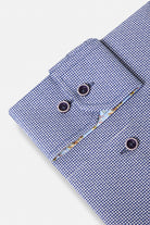 Benetti Riga long sleeve Navy shirt cuff detail with patterned contrast trim and buttons