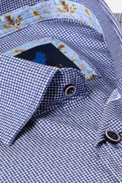 Benetti Riga Long Sleeve Navy Shirt with a navy-and-white patterned collar and button placket close-up