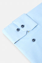 Benetti Riga Long Sleeve SKY shirt cuff detail with dark buttons and fine micro-check fabric texture.