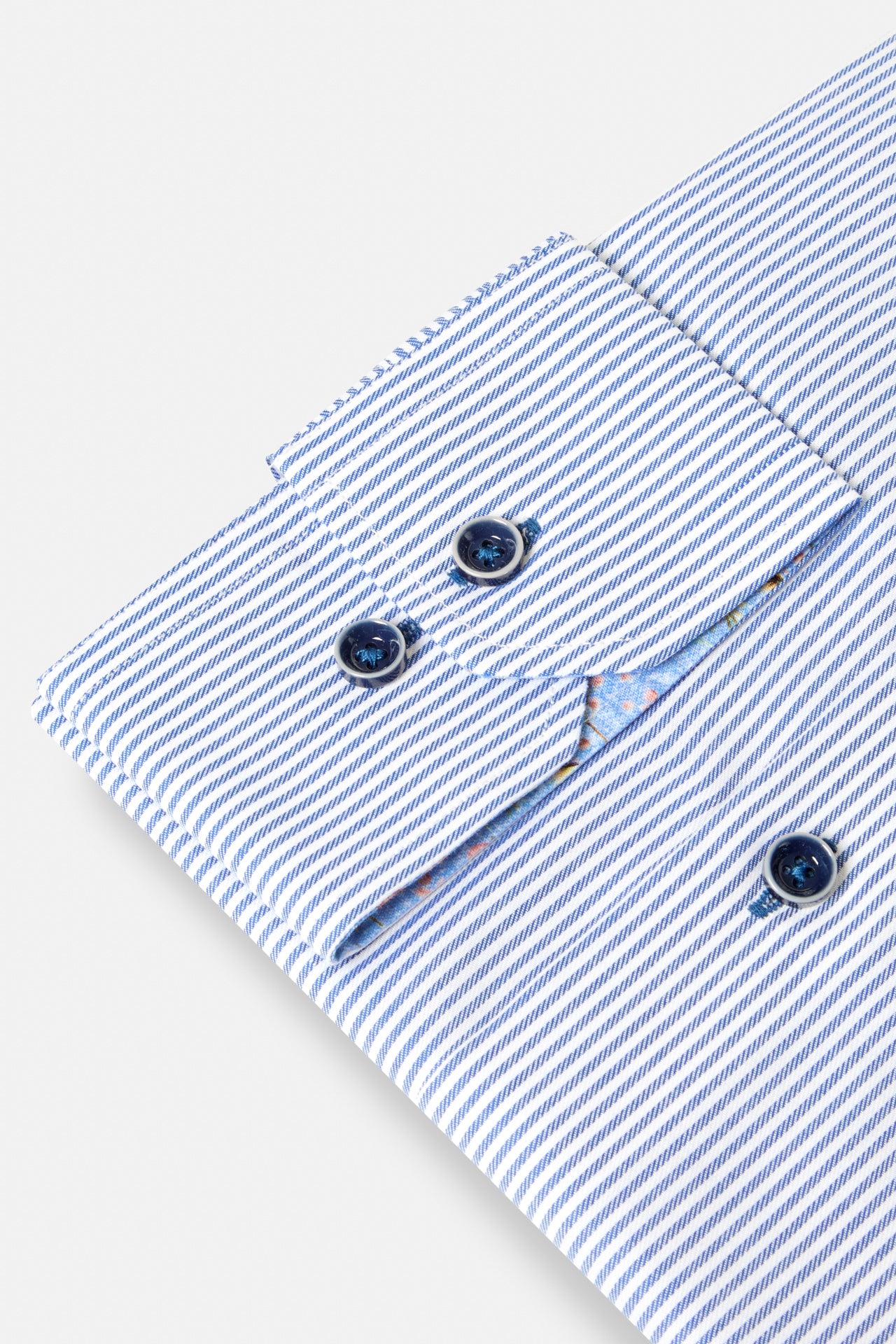 Benetti Sydney Navy Long Sleeve Shirt cuff detail with blue-and-white stripes and navy buttons