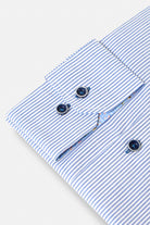 Benetti Sydney Navy Long Sleeve Shirt cuff detail with blue-and-white stripes and navy buttons