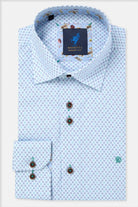 Benetti Tokyo Green long sleeve shirt with small patterned print, shown folded with collar and cuffs visible.