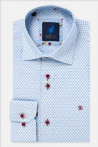 Benetti Tokyo Wine Long Sleeve Shirt, folded front view with light patterned fabric, wine buttons, and visible collar and cuff details.