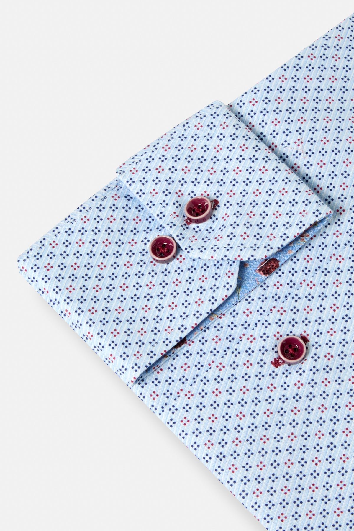 Benetti Tokyo Wine long sleeve shirt cuff detail with patterned fabric and wine buttons