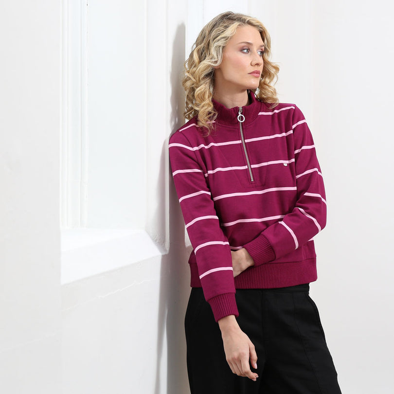 Ladies Relax & Renew Molly Grape Half Zip-Model Front View