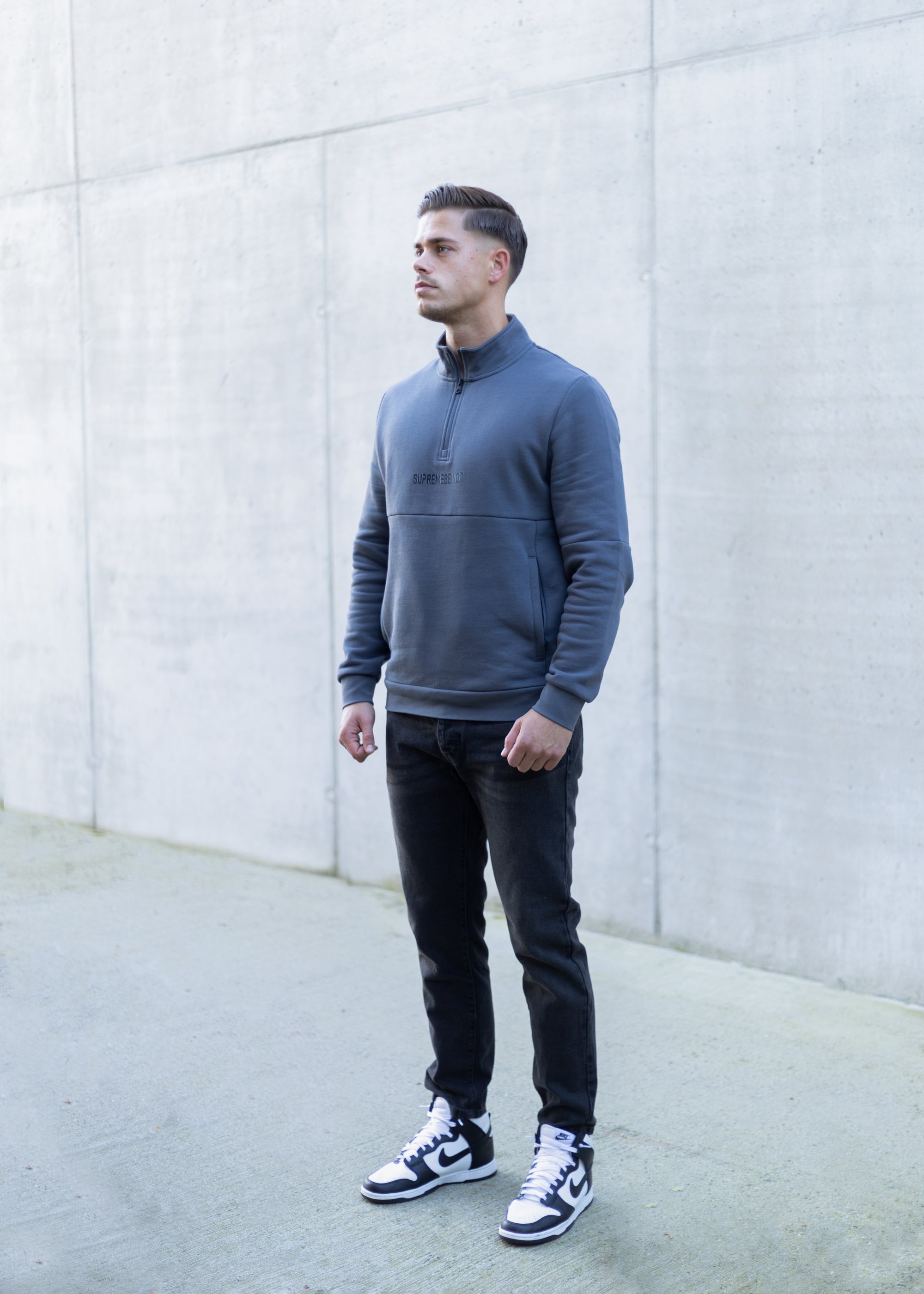 Generation Dark Grey Zip Sweat-Full model view