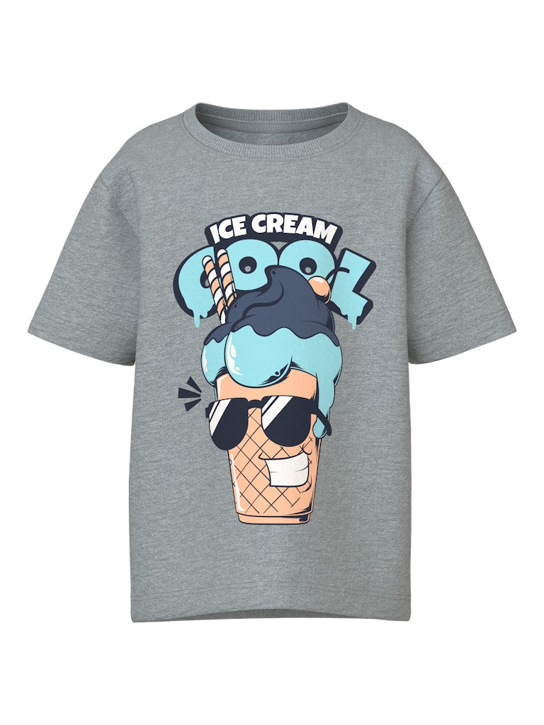 Gray t-shirt with ice cream cone graphic and 'Ice Cream Cool' text on a white background
