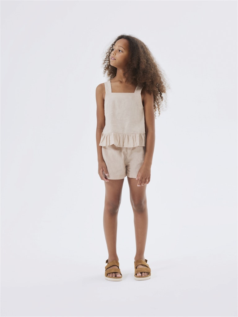 Girl's Falinnen Pull Up Shorts-Humus-Model Front View