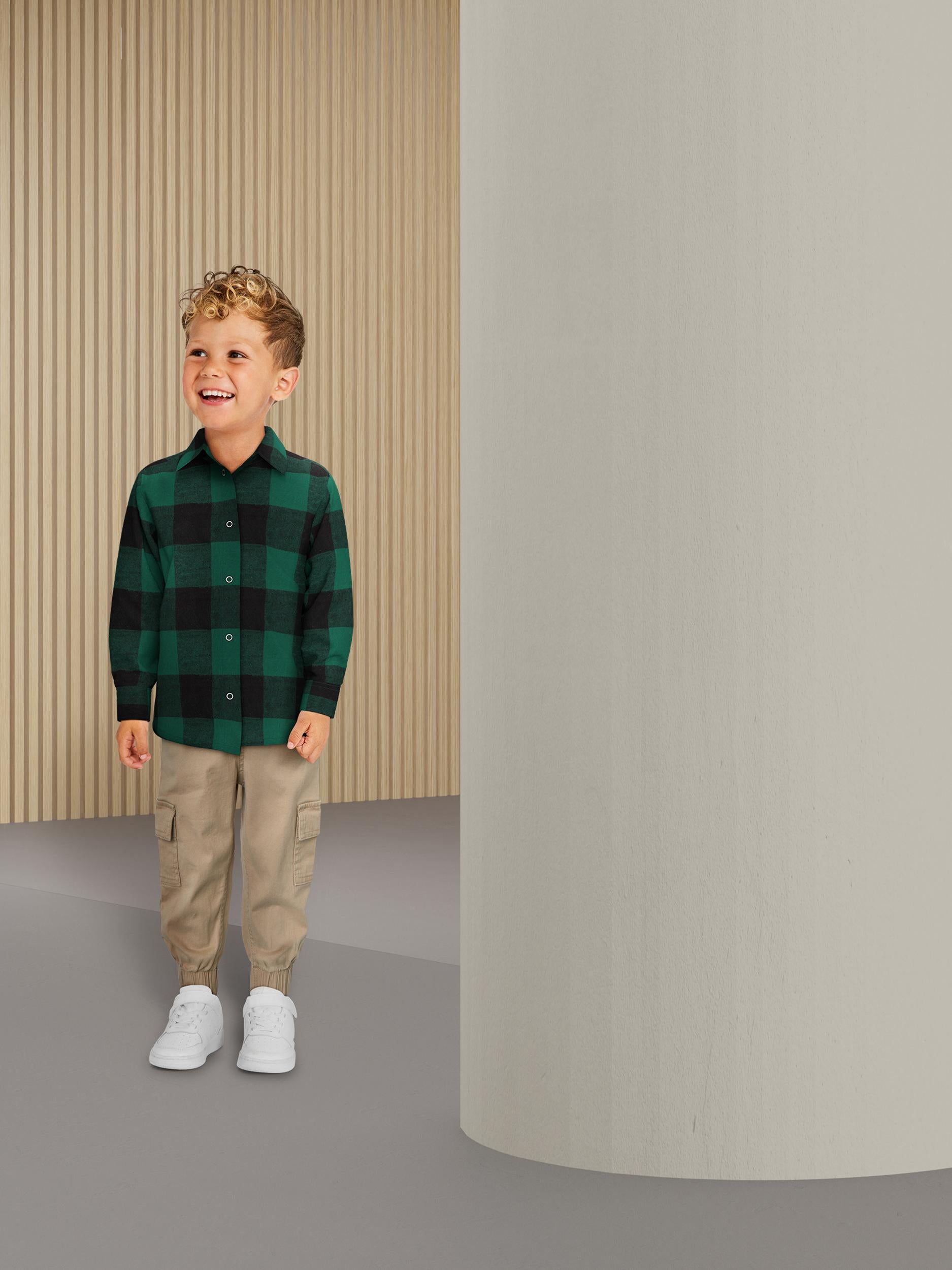 Boy's Oskar Long Sleeve Shirt-Rain Forest-Model Front View