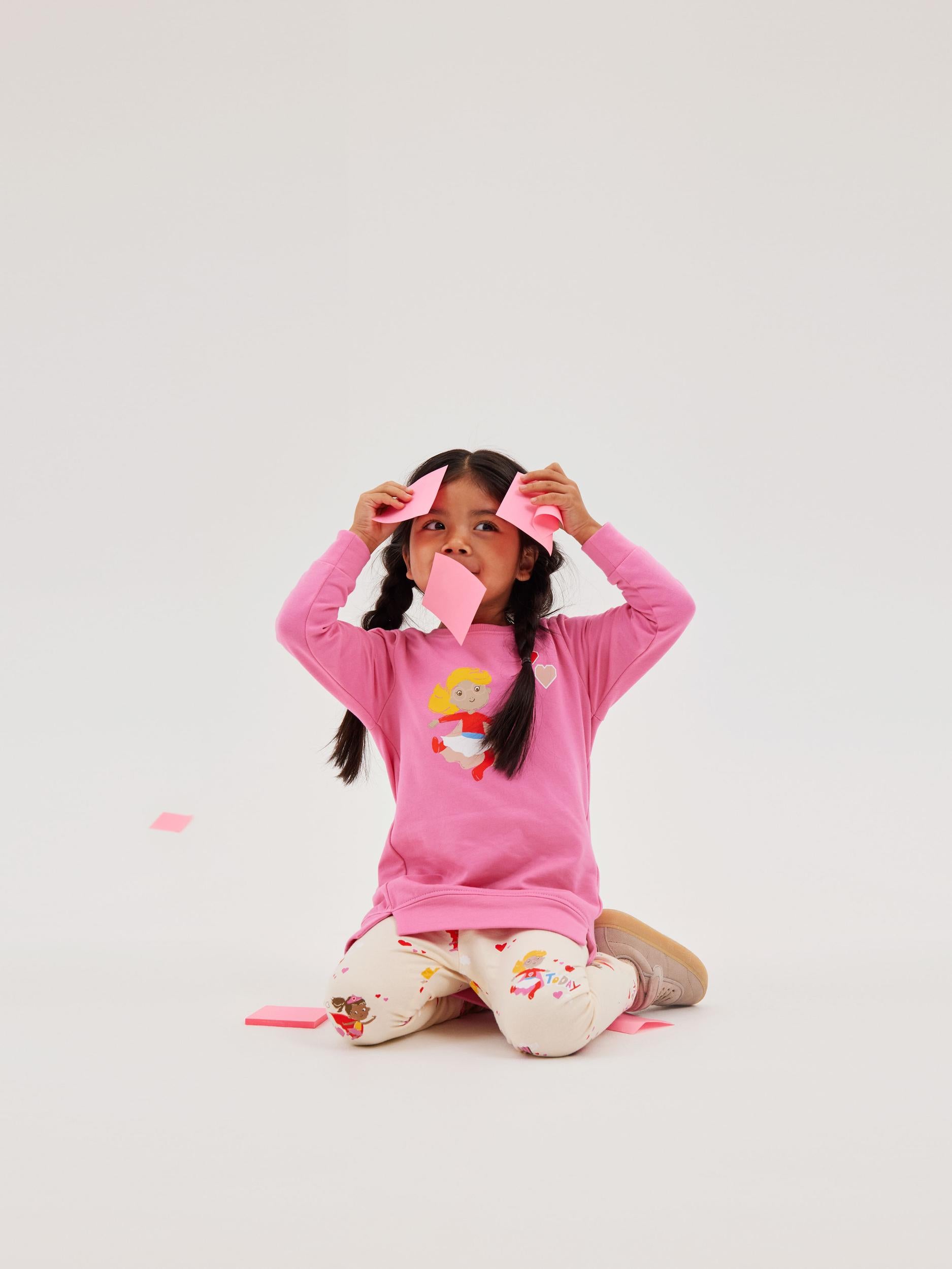 Girl's Liva Sweat Tunic-Pink Cosmos-Model Front View