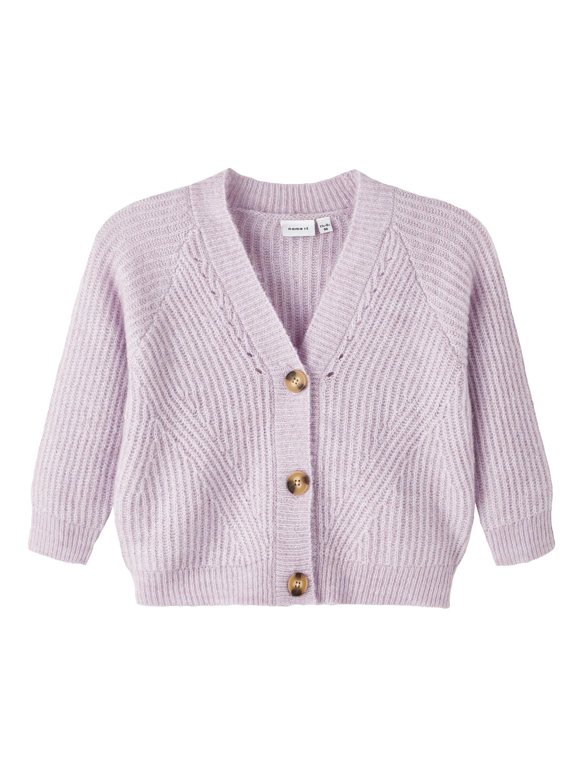 Ladies Retulle Long Sleeve Knit Cardigan-Lavender Mist-Front View