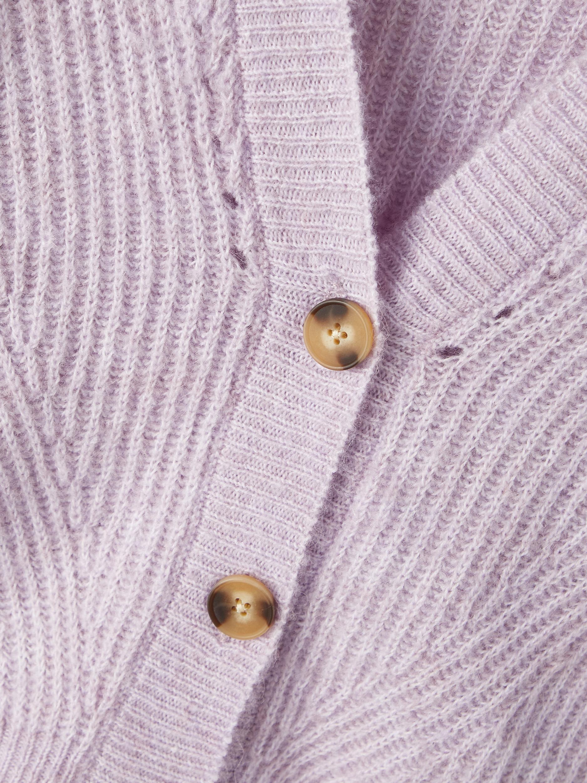 Ladies Retulle Long Sleeve Knit Cardigan-Lavender Mist-Close Up View