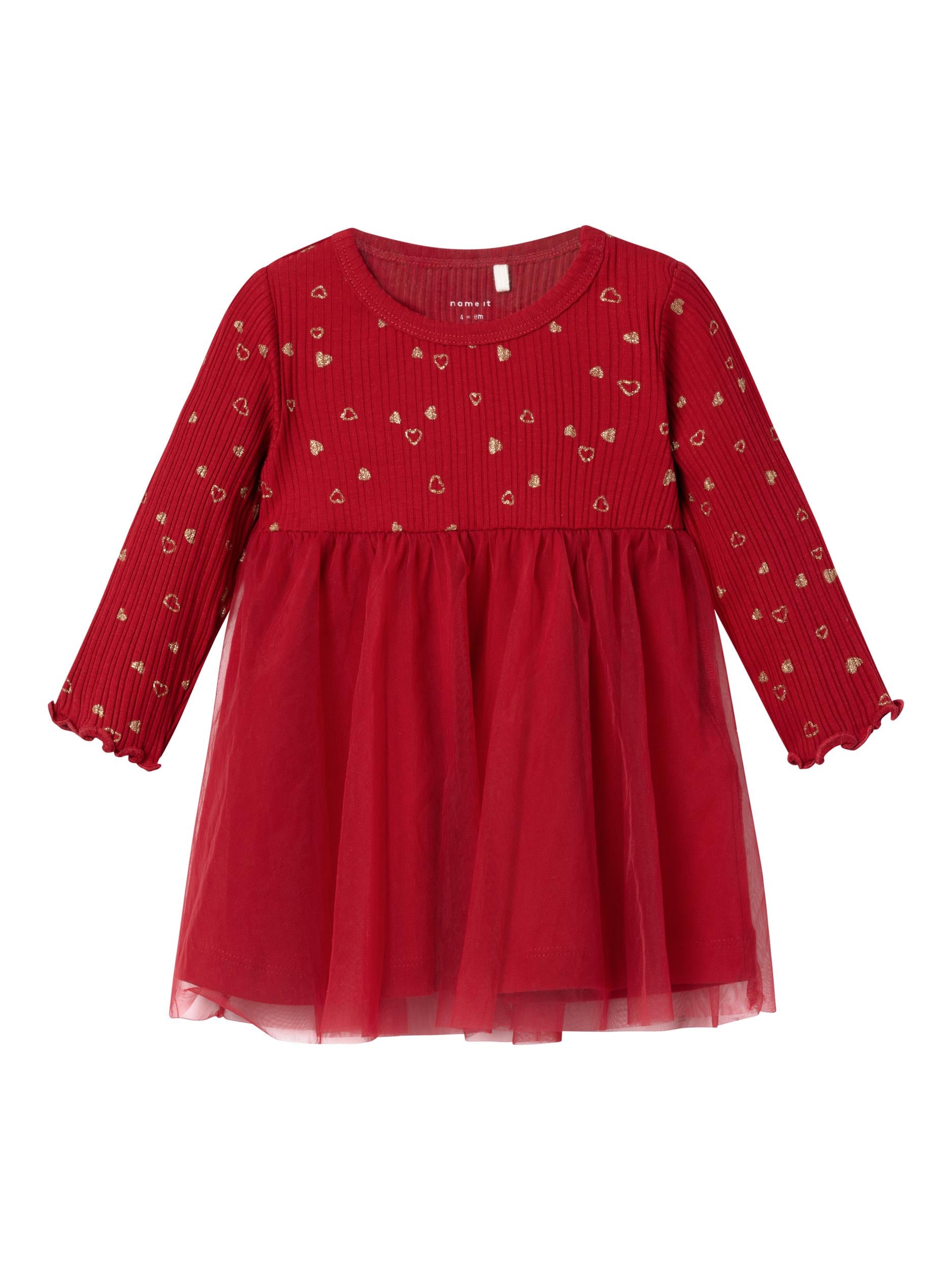 Girl's Royane Long Sleeve Dress-Jester Red-Front View