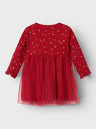 NAME IT Royane Long Sleeve Dress-Jester Red Jester Red model front view