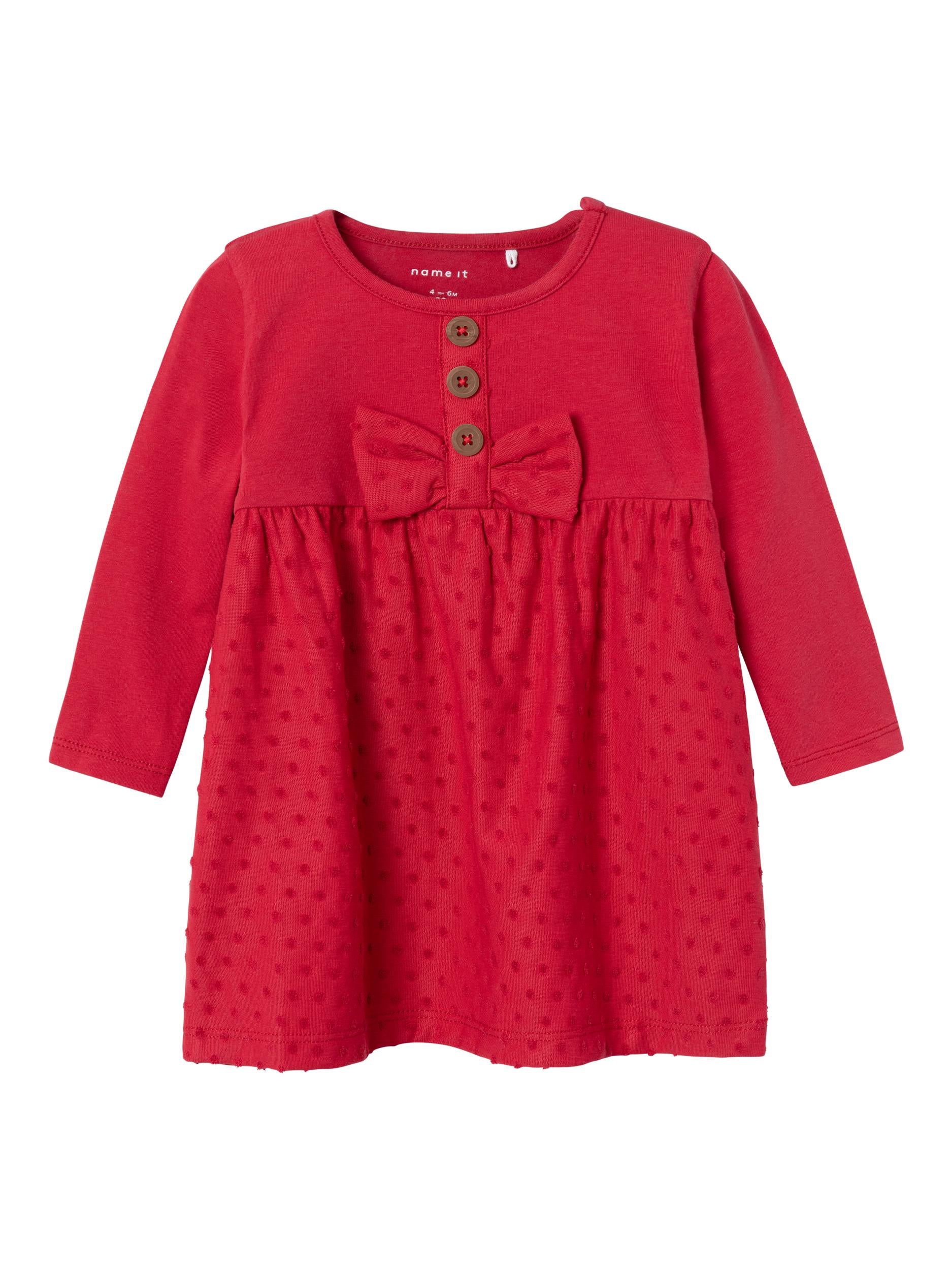 Girl's Rubine Long Sleeve Red Dress-Front View